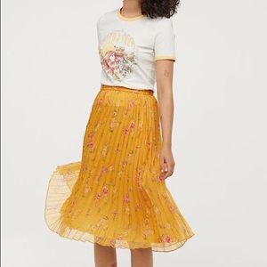 H&M Floral Mustard Pleated Midi Skirt